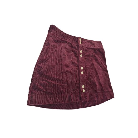 Abercrombie & Fitch Skirt Womens 10 Mini Corduroy Button Up Burgundy - Picture 3 of 9